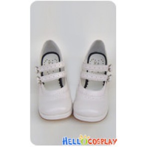 White Double Straps Chunky Sweet Lolita Shoes