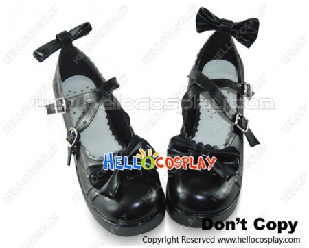 Black Bow Decoration Crossing Straps Wedge Lolita Shoes