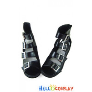 Black Buckles Open Wedge Princess Lolita Sandals