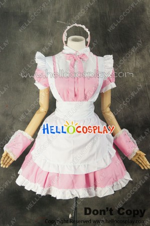 Maid Cosplay White Apron Pink Dress Sweet Costume