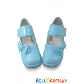 Blue Chunky Round Bow Punk Princess Lolita Shoes