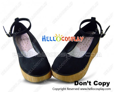 Suede Black NaNa Satin Strap Platform Punk Lolita Shoes