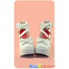 White Ankle Strap Crossing Straps Chunky Princess Lolita Shoes