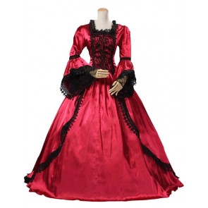 Marie Antoinette Gothic Victorian Gown Satin Reenactment Clothing Red Lolita Dress Costume