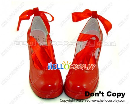 Red Long Ribbon Lace Chunky Princess Lolita Shoes