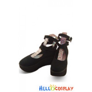 Matte Black Ankle Strap Platform Punk Lolita Shoes