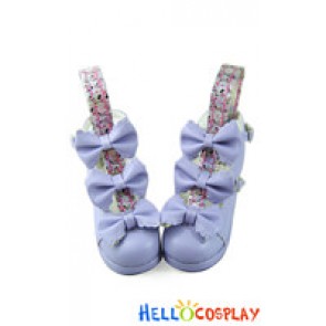 Matt Purple Three Bows Ruffle Chunky Princess Lolita Shoes