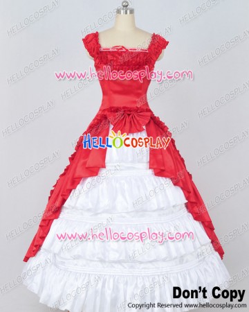 Renaissance Gothic Reenactment Red Ball Gown Ribbon Lolita Dress