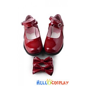 Princess Lolita Shoes Mirror Wine Red Crossing Straps Chunky Heel