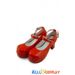 Red Heart Shaped Buckle Chunky Princess Lolita Shoes