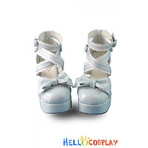 Princess Lolita Shoes Light Blue Lace Ruffle Ankle Crossing Straps Bow