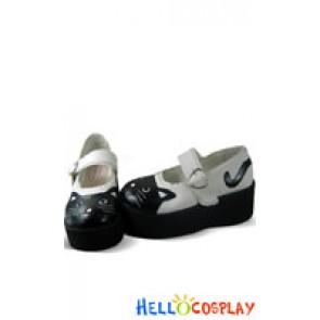 Black And White Cartoon Cat Toe Ankle Strap Sweet Lolita Shoes