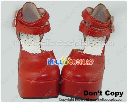 Matt Wine Red Double Ankle Straps Chunky Sweet Lolita Shoes