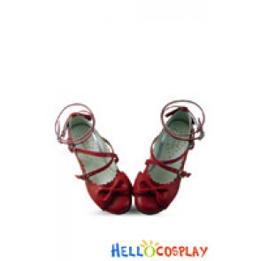 Wine Red Ruffle Sweet Chunky Princess Lolita Shoes