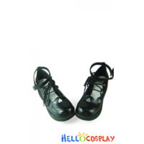 Matte Black Lacing Ankle Strap Platform Sweet Lolita Shoes