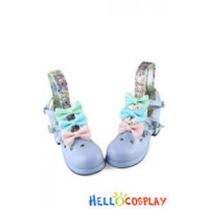 Purple Three Bows And Straps Chunky Sweet Lolita Shoes