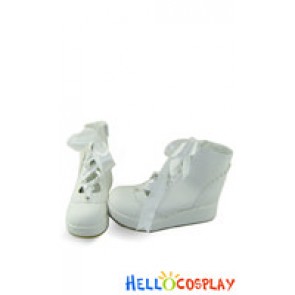 White Satin Lace Ruffle Platform Princess Lolita Short Boots