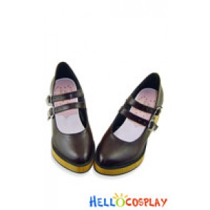 Brown Double Instep Strap Platform Princess Lolita Shoes