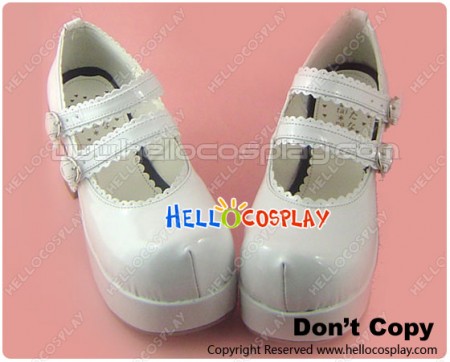 Mirror White Double Ruffle Strap Chunky Princess Lolita Shoes