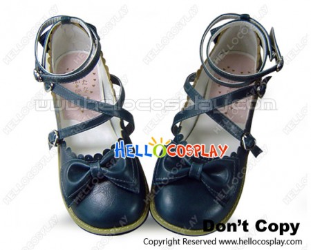 Dark Blue Bows Ruffle Sweet Chunky Princess Lolita Shoes