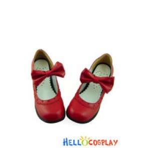 Wine Red Charlotte Bow Chunky Sweet Lolita Shoes