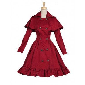 Gothic Lolita Cosplay Victorian Cape Reenactment Steampunk Stage Red Dress Costume
