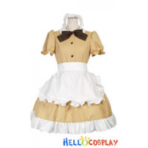 Cafe Cute Beige Bow Knot Cosplay Maid Dress Costume