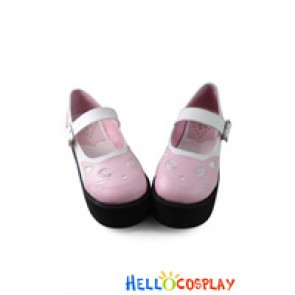 Lolita Shoes Pink White Cartoon Cat Single Strap Square Buckle Platform