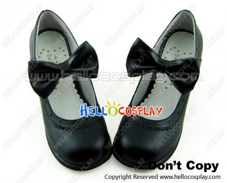 Black IW Charlotte Bow Strap Chunky Sweet Lolita Shoes