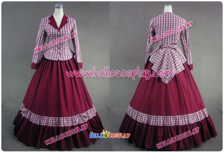 Civil War Victorian Tartan Evening Gown Red Dress