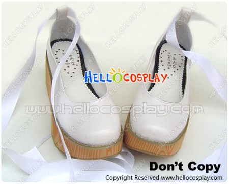 White NaNa Satin Strap Platform Punk Lolita Shoes