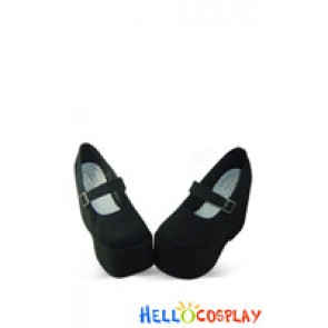 Black Suede Wide Straps Platform Sweet Lolita Doll Shoes