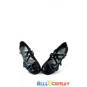 Black Heart Shaped Bow Chunky Princess Lolita Shoes