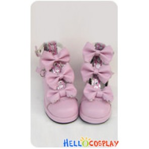 Pink Three Bows Ruffle Chunky Princess Lolita Shoes
