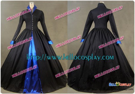 Renaissance Gothic Ball Gown Prom Black Cotton Blends Dress