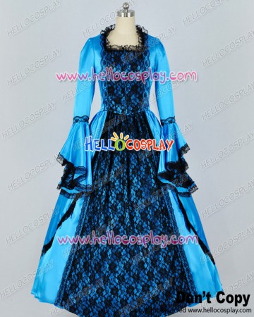 Marie Antoinette Victorian Cyan Bright Blue Satin Wedding Ball Lolita Dress