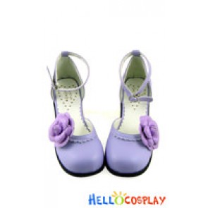 Matt Purple Alice Flower Ankle Strap Chunky Sweet Lolita Shoes