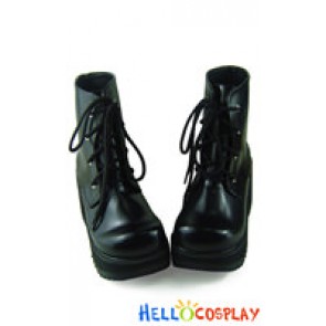 Black Lace Up Chunky Queen Punk Lolita Shoes