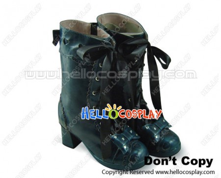 Green Bows Satin Lace Up Chunky Princess Lolita Boots