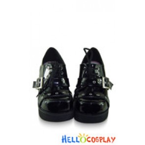 Mirror Black Metal Hole Platform Punk Lolita Shoes