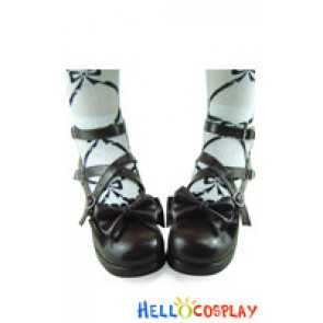 Brown Ruffle Detachable Bow Straps Chunky Princess Lolita Shoes