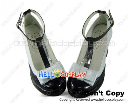 White And Black T Strap High Chunky Heels Lolita Shoes