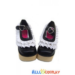 Black White Ruffle Buckles Strap Platform Punk Lolita Shoes