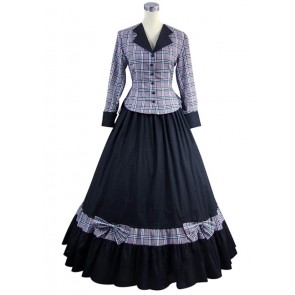 Civil War Victorian Tartan Evening Gown Stripe Dress