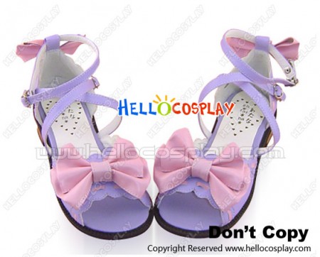 Purple Pink Bows Instep Straps Chunky Princess Lolita Shoes