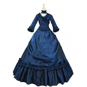 Victorian Lolita Bustle Period Reenactment Gothic Lolita Dress Navy Blue