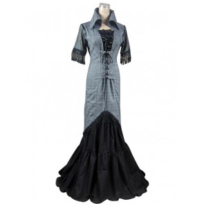 Victorian Edwardian Cotton Blend Tartan Dress Ball Gown Cosplay