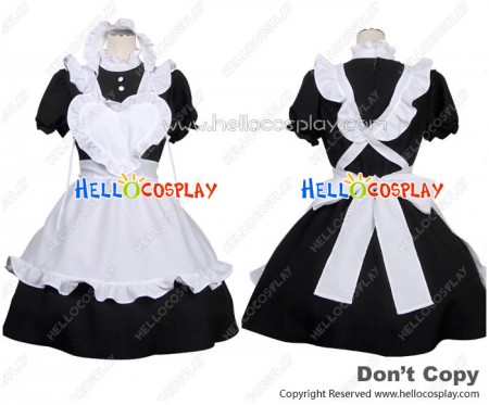 Heart Shaped White Apron Cosplay Maid Dress Costume