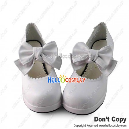 Sweet Lolita Shoes White Matte Chunky Charlotte Bow Strap
