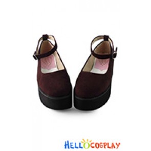 Punk Lolita Shoes Wine Red Single Ankle Strap Wedge Heel Round Toe